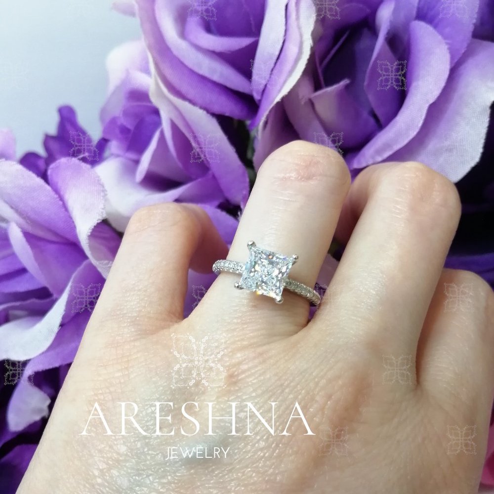 1.5ct Lab Diamond Princess Cut Engagement Ring - Picture 10 of 14